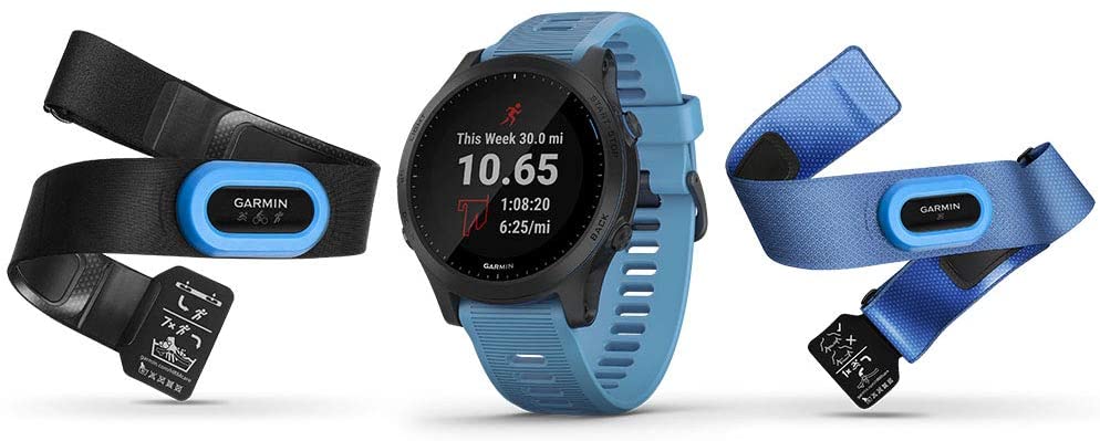 Garmin Forerunner 945 Bundle, Premium GPS Running/Triathlon Smartwatch with Music, Blue & Forerunner 945 Replacement Band - Black