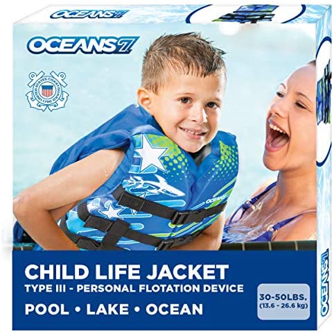 New & Improved Oceans7 US Coast Guard Approved, Youth Life Jacket, Flex-Form Chest, Open-Sided Design, Type III Vest, PFD, Personal Flotation Device