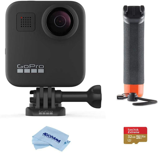 GoPro MAX Waterproof 360 Camera + HERO Style Video with Touch Screen, Spherical 5.6K30 UHD Video 16.6MP 360 Photos 1080p Live Streaming Bundle with Hand Grip, 32GB microSD Card, Cloth