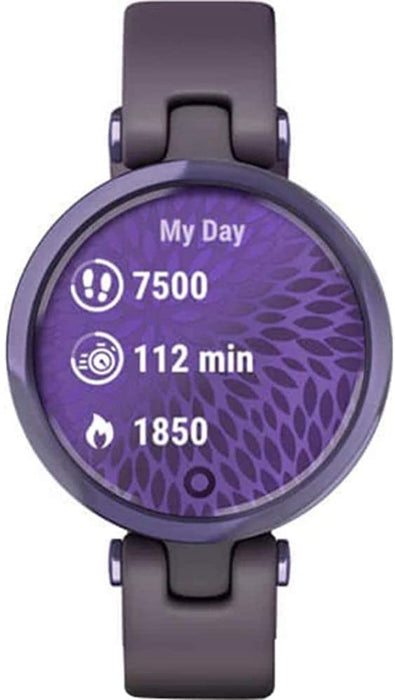 Garmin 010-02384-02 Lily Sport Edition, Midnight Orchid Bezel with Deep Orchid Case & Silicone Band Bundle with Deco Gear Magnetic Wireless Sport Earbuds