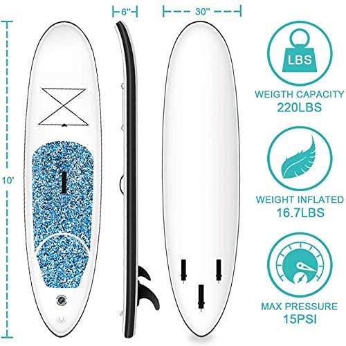 DANWJDP Inflatable Stand Up Paddle Board, 16cm Thick SUP with Accessories, Carry Bag, Adjustable Paddle, Hand Pump, Bottom Fin, Ankle Leash, Non-Slip Deck, 305 x 76 x 15 cm