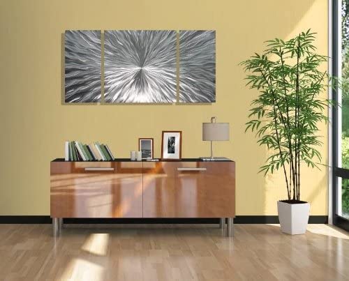 Statements2000 Silver Modern Metal Wall Art Sculpture by Jon Allen - Multi Panel Tryptych Home Décor, Vortex 3P