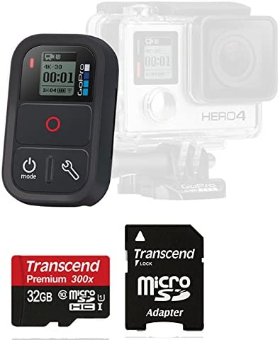 Original GoPro Smart Remote WiFi Waterproof for Hero4 Hero3+ Black Silver (Camera Not Included) with 32GB MicroSDHC SD Card