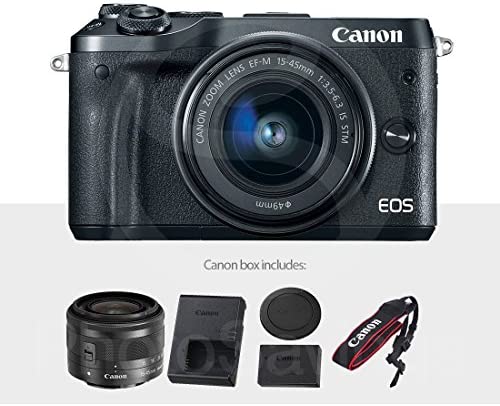 Canon EOS M6 Mirrorless Digital Camera with 15-45mm Lens Bundle with 2X 32GB + Flash + Remote + Tripod + Filters + Camera Case & Strap + Xpix Lens Accessories