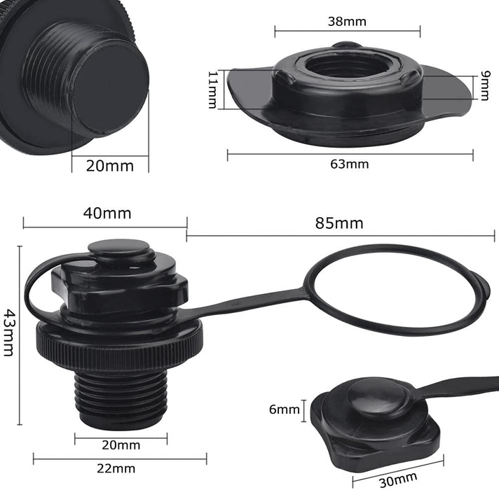 BUZIFU 2pcs Air Valve Inflatable Boat Spiral Air Plugs One-way Inflation Replacement Screw Boston Valve for Rubber Dinghy Raft Kayak Pool Boat Airbeds,Black