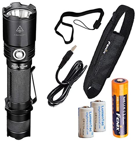 Fenix TK20R 1000 Lumens High Capacity USB Rechargeable LED Tactical Flashlight with 1x Rechargeable Battery and 2x Backup LumenTac CR123A Batteries