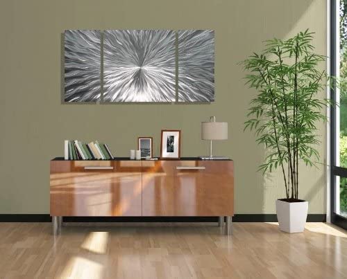 Statements2000 Silver Modern Metal Wall Art Sculpture by Jon Allen - Multi Panel Tryptych Home Décor, Vortex 3P