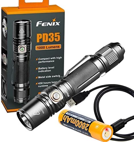 Fenix PD35 V2.0 2018 Upgrade 1000 Lumen Flashlight Built-in USB Rechargeable Battery & LumenTac Charging Cable