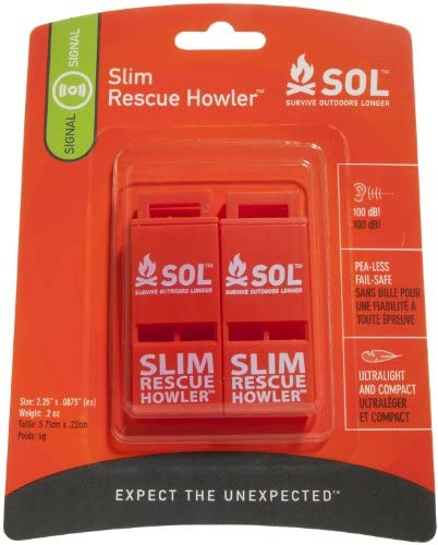S.O.L. Survive Outdoors Longer Slim Rescue Howler Whistle (2-Count), Orange, Model:AD0010