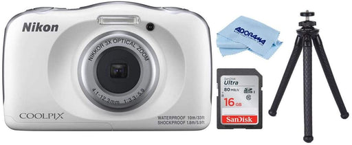 Nikon Coolpix W150 13.2MP Full HD Point & Shoot Camera, 3X Optical Zoom, White - Bundle with FotoPro UFO 2 Flexible Tripod, 16GB SDHC Card, Microfiber Cloth
