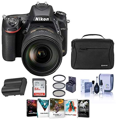 Nikon D750 DSLR Camera with AF-S NIKKOR 24-120mm f/4G ED VR Lens - Bundle with Camera Bag, 64GB SDXC Card, Spare Battery, 77mm Filter Kit, Cleaning KIt, Software Package