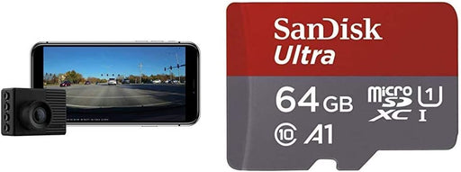 Garmin Dash Cam 56, Wide 140-Degree Field of View in 1440P HD, Very Compact with Automatic Incident Detection and Recording & SanDisk 64GB Ultra microSDXC UHS-I Memory Card with Adapter - 100MB/s