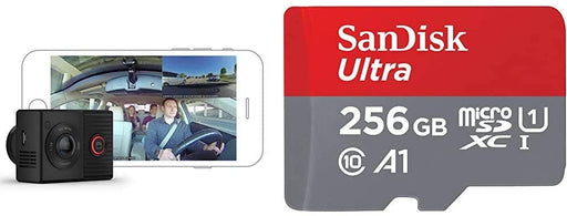 Garmin Dash Cam Tandem, Front and Rear Dual-Lens Dash Camera with Interior Night Vision & SanDisk 256GB Ultra microSDXC UHS-I Memory Card with Adapter - 100MB/s, C10, U1, Full HD, A1, Micro SD Card