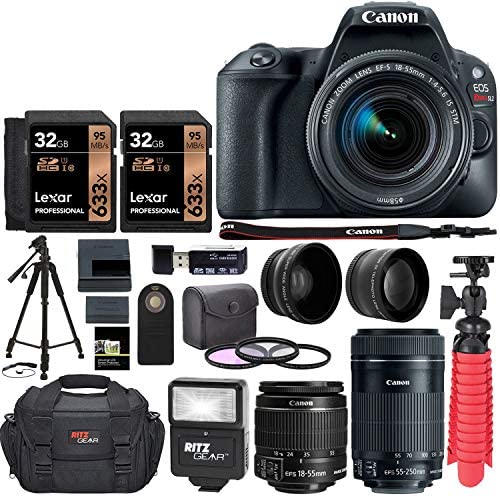 Canon EOS Rebel SL2 DSLR Camera with EF-S 18-55mm STM & 55-250 is STM Lenses, Two Lexar 32GB Memory Cards, Flexi-Tripod and Accessory Bundle
