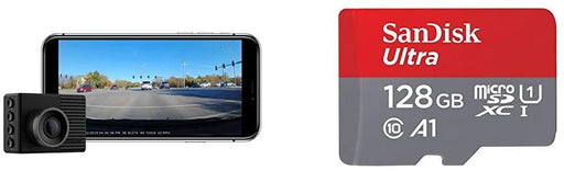 Garmin Dash Cam 46, Wide 140-Degree Field of View in 1080P HD, Very Compact with Automatic Incident Detection and Recording & SanDisk 128GB Ultra microSDXC UHS-I Memory Card with Adapter