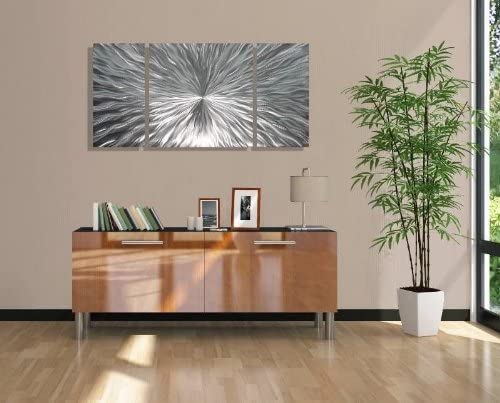 Statements2000 Silver Modern Metal Wall Art Sculpture by Jon Allen - Multi Panel Tryptych Home Décor, Vortex 3P