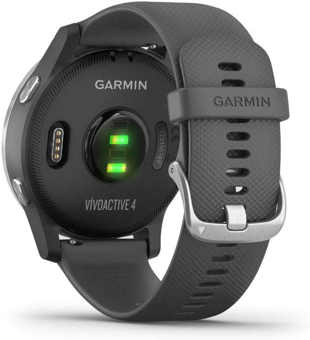 Garmin 010-02174-01 Vivoactive 4 Smartwatch (Shadow Gray/Stainless) Bundle with Voltix 2600mAh Portable Power Bank and Deco Gear Magnetic Wireless Sport Earbuds