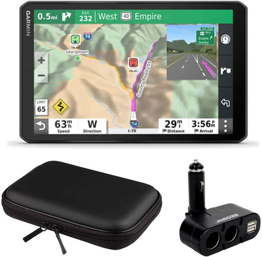 Garmin 010-02425-00 8 inch RV 890 GPS Navigator Bundle with Dual DC12V/24V Electronic Multifunction Car Socket Cigarette Lighter USB Ports and Hard Shell EVA 10 inch Case for Tablets and GPS