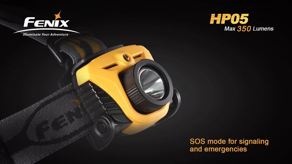 Fenix HP05 350 Lumen CREE XP-G R5 LED Headlamp (Orange) with six AA Alkaline batteries including three EdisonBright AA batteries