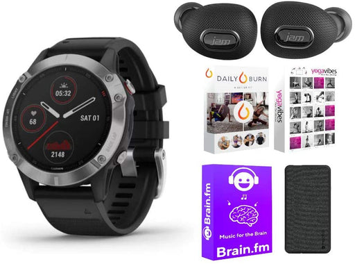 Garmin Fenix 6 Multisport GPS Smartwatch (Silver with Black Band) Performance Bundle (4 Items)