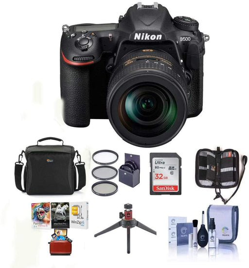 Nikon D500 DX-format DSLR Body with AF-S DX NIKKOR 16-80mm f/2.8-4E ED VR Lens - Bundle w/ 32GB SDHC Card, Camera Bag, 72mm Filter Kit, Table Top Tripod, Memory Wallet, Cleaning Kit, Mac Software Pack