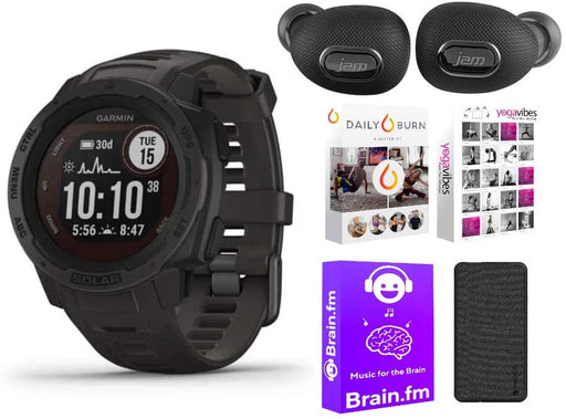 Garmin Instinct Solar Smartwatch (Graphite) Performance Bundle (4 Items)