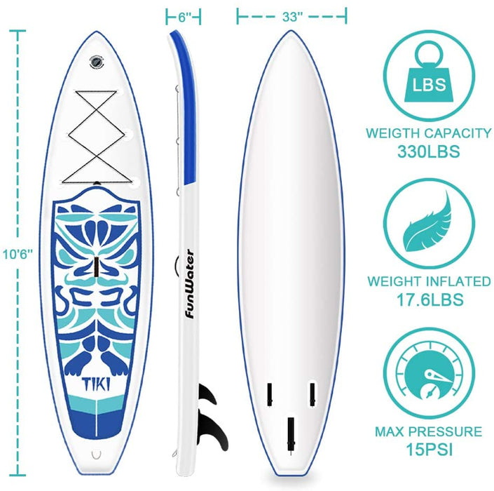 FunWater Inflatable 10'6×33"×6" Ultra-Light (17.6lbs) SUP for All Skill Levels Everything Included with Stand Up Paddle Board, Adj Paddle, Pump, ISUP Travel Backpack, Leash