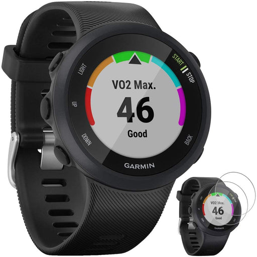 Garmin Forerunner 45 GPS Running Watch 45mm Black (010-02156-05) with Deco Gear Forerunner 45/S Tempered Glass Screen Protector 2-Pack