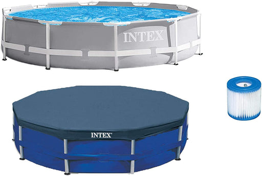 Intex 10ft x 10ft x 30in Pool w/ 10 Foot Round Pool Cover and Filter Cartridge