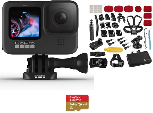 GoPro HERO9 Black - Action Kit with 64GB MicroSDXC Memory Card, Froggi G02 Extreme Sport Action Camera Accessory Set