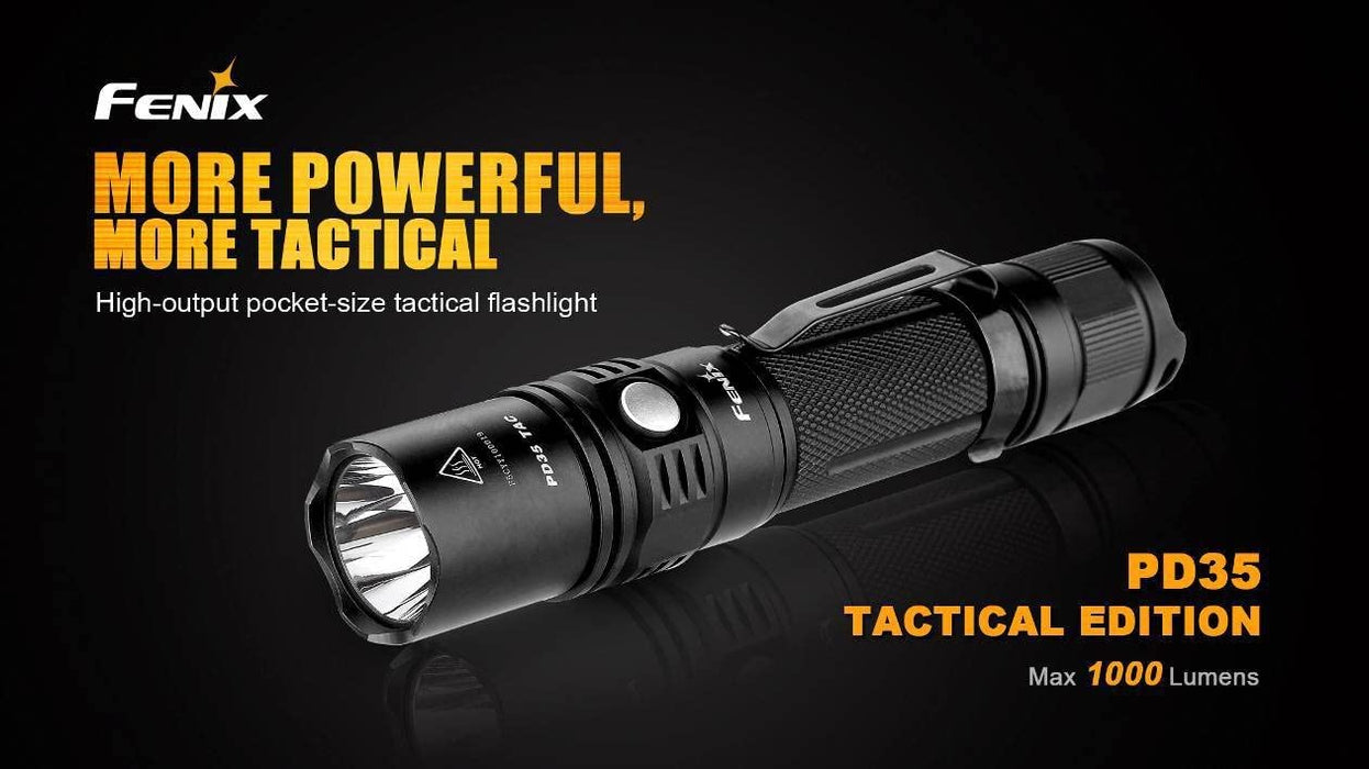 Fenix PD35TAC (PD35 Tactical) 1000 Lumens XP-L LED Flashlight, Fenix ARE-X1 Charger, Rechargeable Battery and LumenTac Battery Organizer
