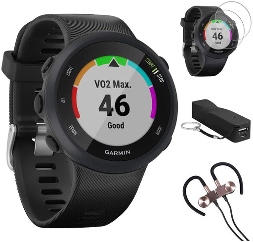 Garmin Forerunner 45 GPS Running Watch 45mm (Black) - 010-02156-05 w/Accessories Kit Includes, Deco Gear Sport Wireless Earbud, 2600mAh Portable Power Bank & Deco Essentials Screen Protector (2Pack)