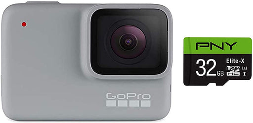 GoPro HERO7 White + PNY Elite-X 32GB microSDHC Card Adapter-UHS-I, U3 - Waterproof Action Camera with Touch Screen 1080p HD Video 10MP Photos
