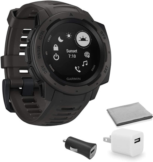 Garmin Instinct Outdoor GPS Watch (Graphite) with Universal USB Cube Adapter