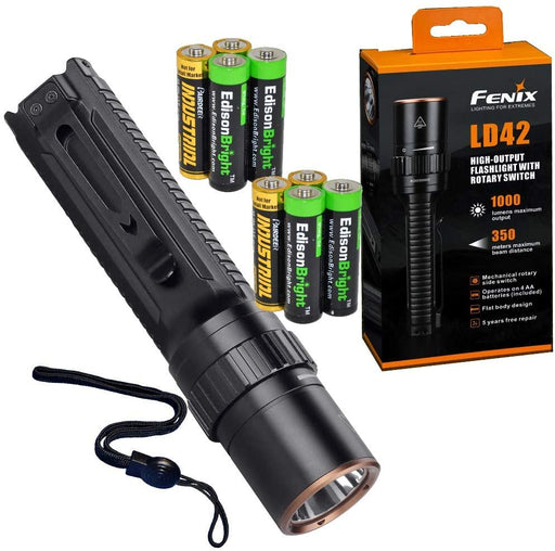 Fenix LD42 AA Battery Powered 1000 Lumen Rotary Controller LED Flashlight w/Four X EdisonBright AA Batteries Bundle