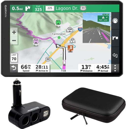 Garmin RV 1090 10" RV GPS Navigator (010-02425-05) w/ 10" Case Hard Shell & Dual DC12V/24V Electronic Multifunction Car Socket Cigarette Lighter USB Ports Bundle