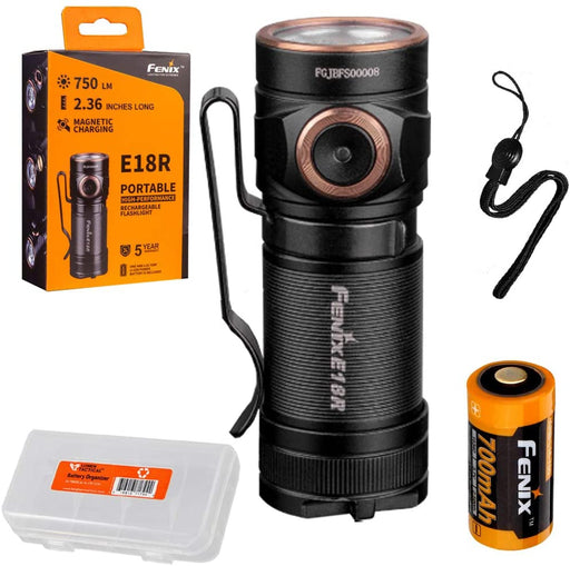 Fenix E18R 750 Lumen Ultra Compact Rechargeable Flashlight with Rechargeable Battery & LumenTac Battery Organizer