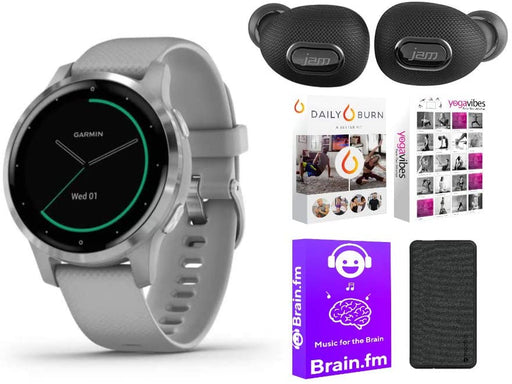 Garmin vivoactive 4S GPS Smartwatch (Silver with Powder Gray Band) Performance Bundle (4 Items)