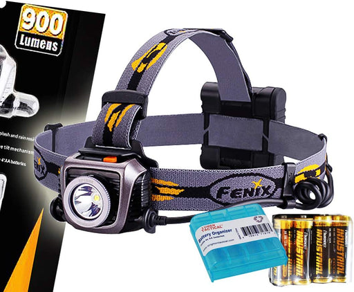 Fenix HP15UE (HP15 UE) Ultimate Edition 900 Lumens Iron Gray Expedition Headlamp with 4x AA Batteries and LumenTac Battery Organizer Sample