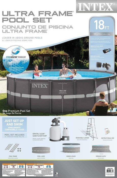 Intex 18ft X 52in Ultra Frame Pool Set with Sand Filter Pump, Ladder