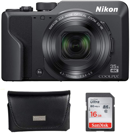 Nikon Coolpix A1000 16MP 35x Optical Zoom 4K Compact Digital Camera Bundle with Ultra SDHC 16GB UHS Class 10 Memory Card and All Weather Sport Camera Case with Carabiner