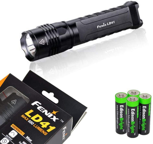 Fenix LD41 XM-L2 U2 680 Lumen LED Tactical Flashlight with Four rechargeable AA batteries, Charger & Four EdisonBright AA Alkaline batteries