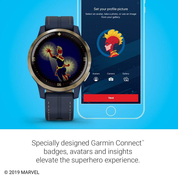 Garmin Legacy Hero Series, Marvel Captain Marvel Inspired Premium Smartwatch, Includes a Captain Marvel Inspired App Experience, Gold