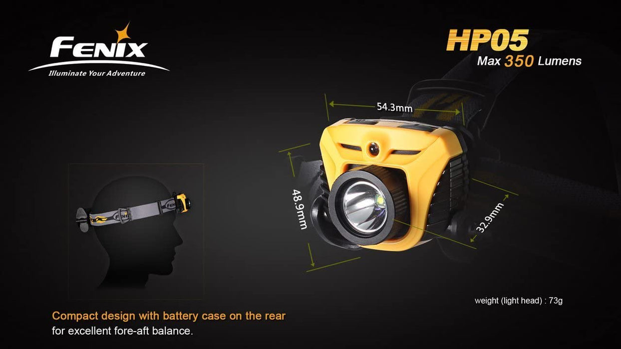 Fenix HP05 350 Lumen CREE XP-G R5 LED Headlamp (Orange) with six AA Alkaline batteries including three EdisonBright AA batteries