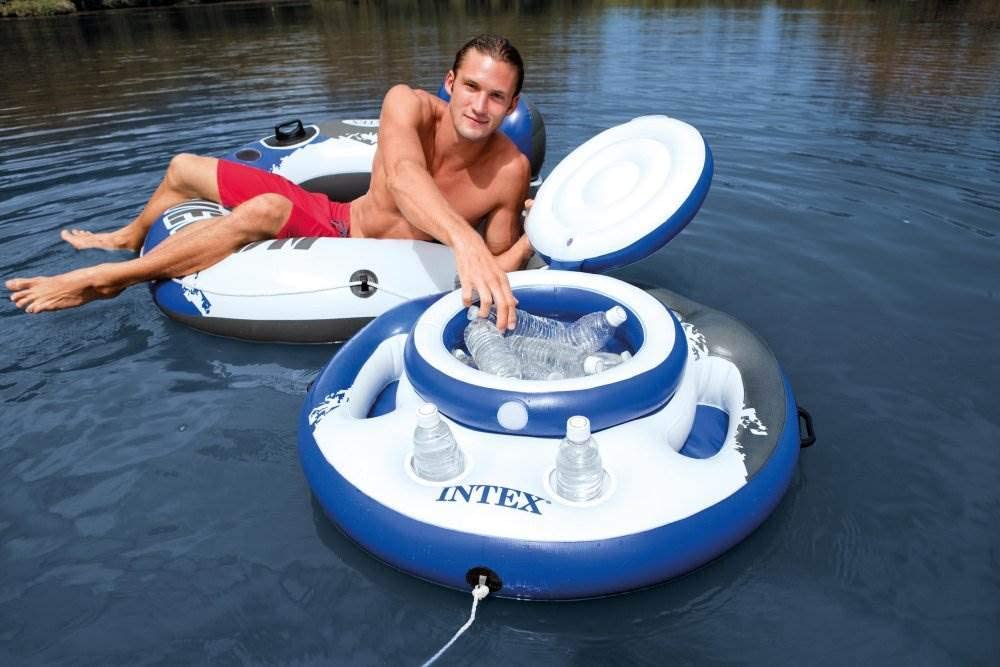 Intex River Run I Inflatable Floating Tube Raft with Mega Chill Cooler