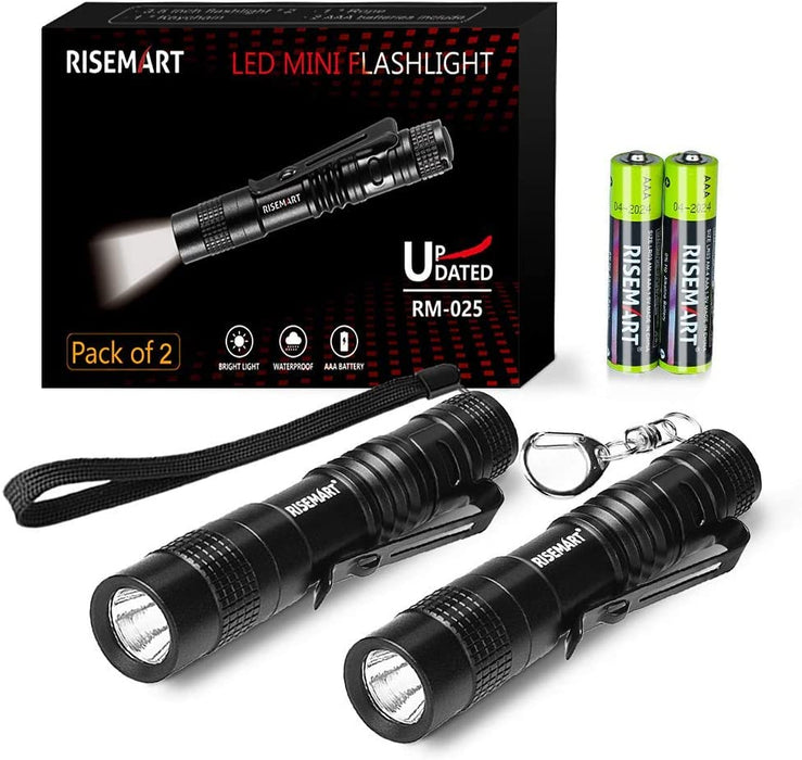 RISEMART Super Small Mini Flashlight AAA CREE XPE-R3 100 Lumens Ultra Bright LED Pen light Pocket Clip Tactical Torch Lamp (3.5inch 2pack)