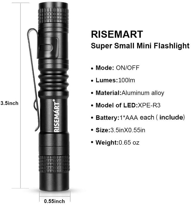 RISEMART Super Small Mini Flashlight AAA CREE XPE-R3 100 Lumens Ultra Bright LED Pen light Pocket Clip Tactical Torch Lamp (3.5inch 2pack)