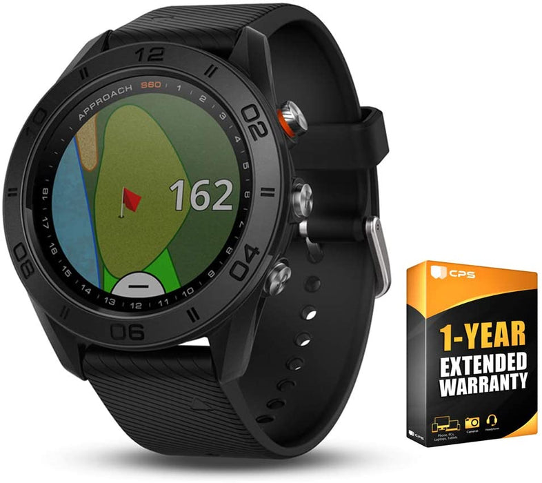 Garmin Approach S60 Golf Watch Black with Black Band (010-01702-00) with 1 Year Extended Warranty