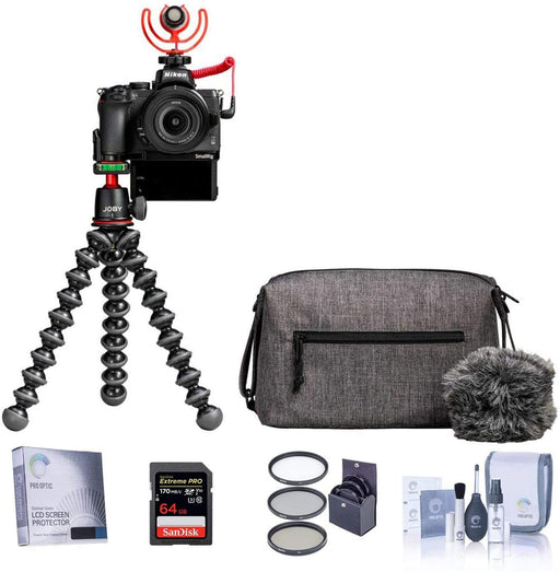Nikon Z 50 Creator's Kit with Z 50 DX-Format Mirrorless Camera and NIKKOR Z DX 16-50mm f/3.5-6.3 VR Lens - Essential Kit, with 64GB SDXC Card, Screen Protector, 46mm Filter Kit, Cleaning Kit,