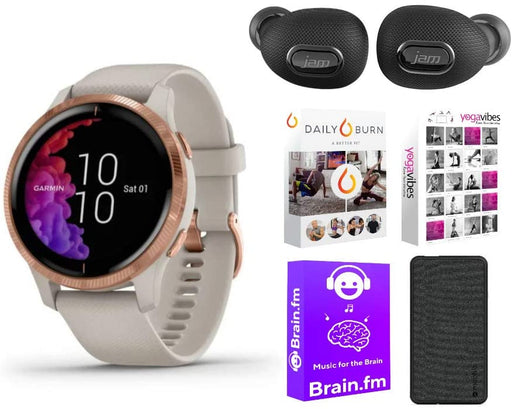 Garmin Venu AMOLED GPS Smartwatch (Rose Gold Bezel/Light Sand Case with Silicone Band) Performance Bundle (4 Items)